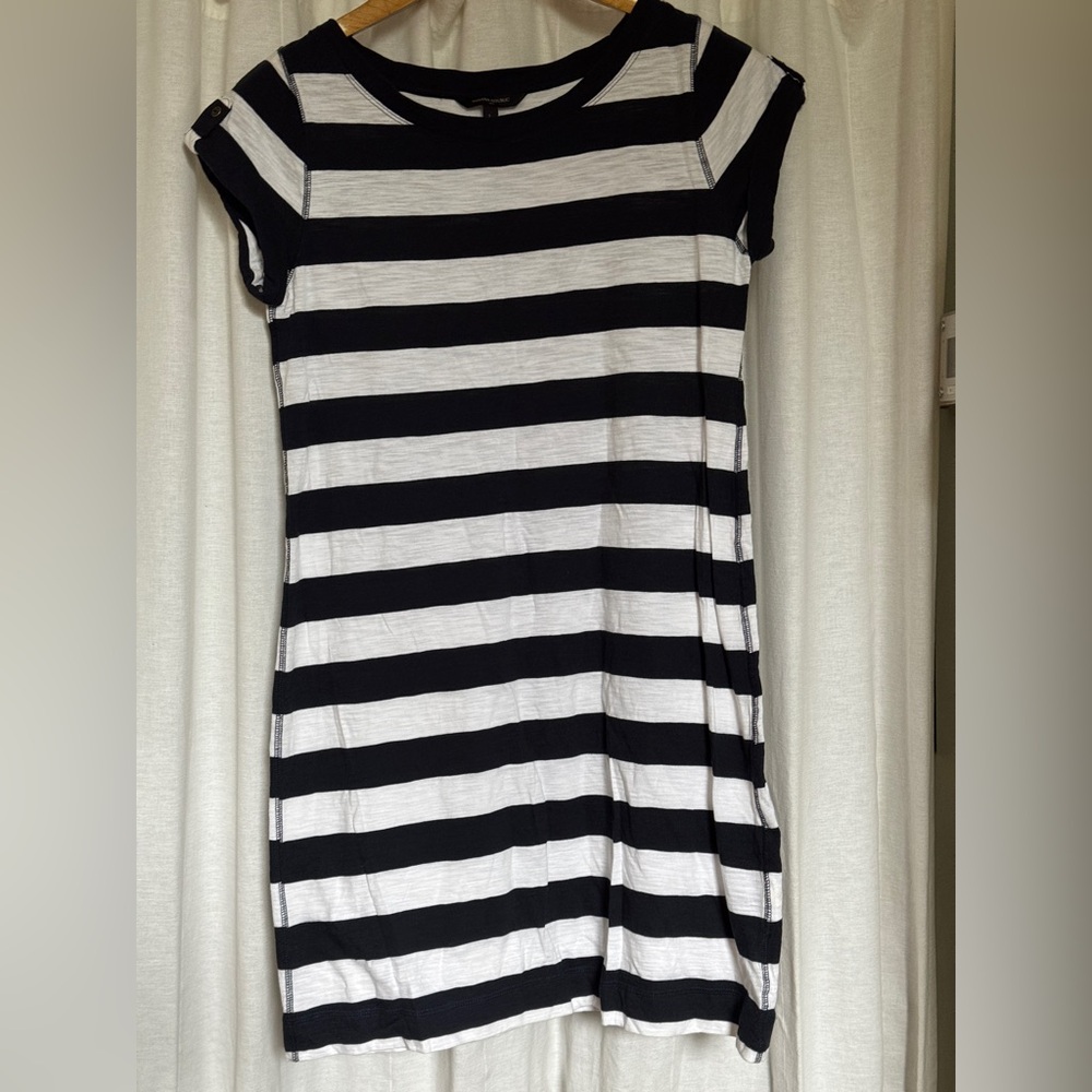 Banana Republic Navy & White Striped Midi Dress